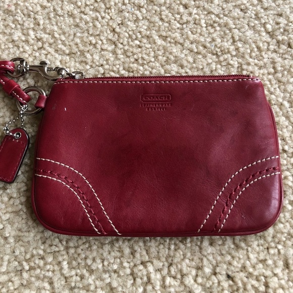 Vintage Authentic Maroon Leather Coach Wristlet Excellent - Picture 2 of 5